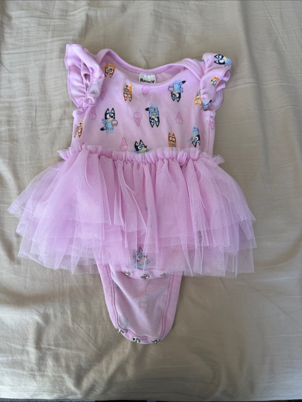 Pink Tulle Tutu Bodysuit One-Piece with Character Print